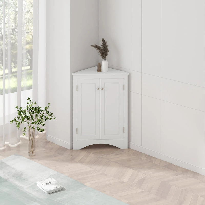 Meuble d'angle de salle de bain triangulaire avec étagères réglables