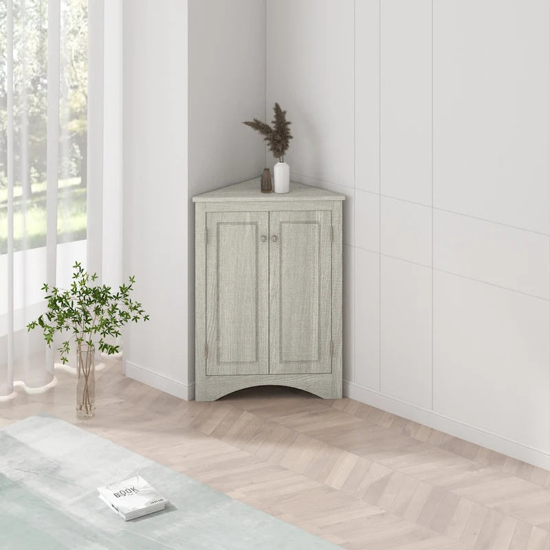 Meuble d'angle de salle de bain triangulaire avec étagères réglables