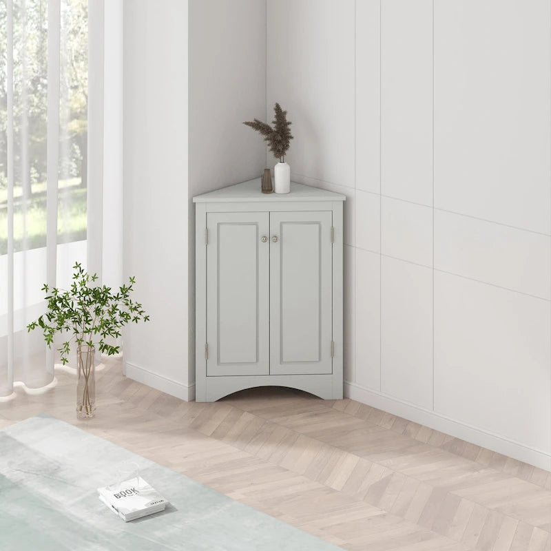 Meuble d'angle de salle de bain triangulaire avec étagères réglables