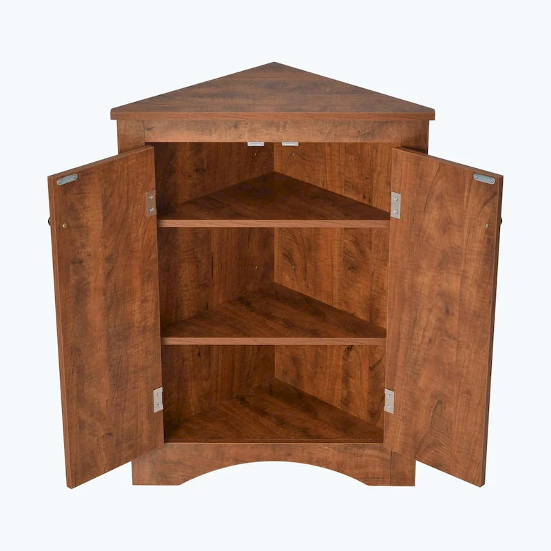 Meuble d'angle de salle de bain triangulaire avec étagères réglables