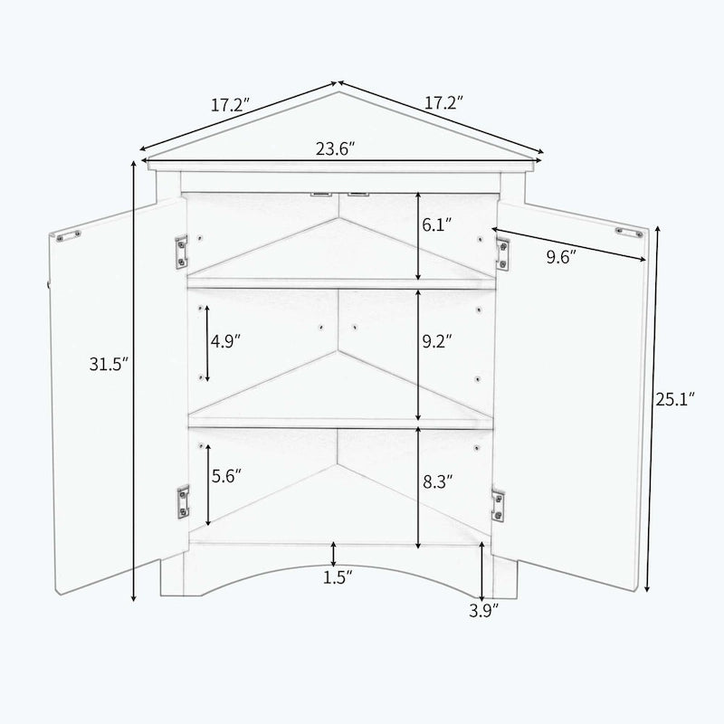 Meuble d'angle de salle de bain triangulaire avec étagères réglables