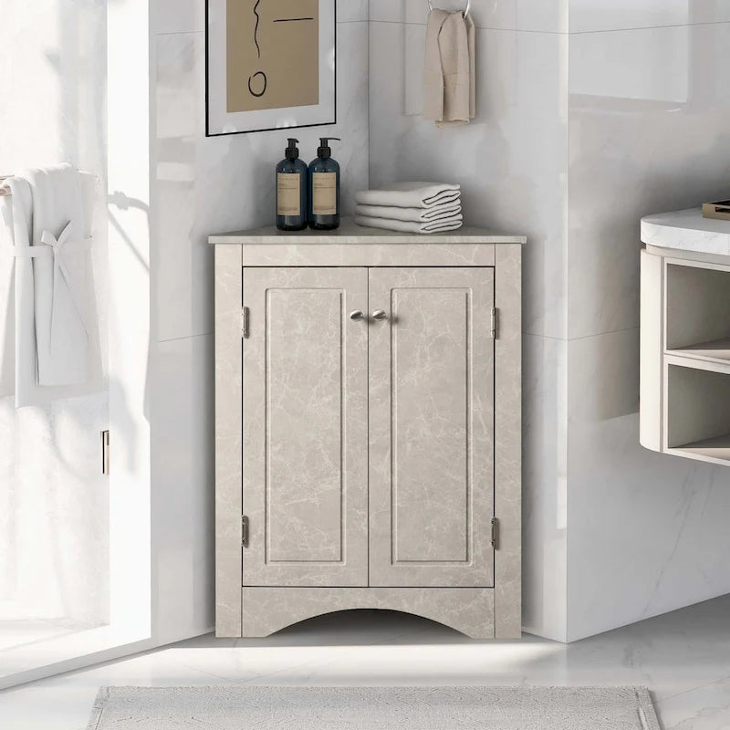 Meuble d'angle de salle de bain triangulaire avec étagères réglables
