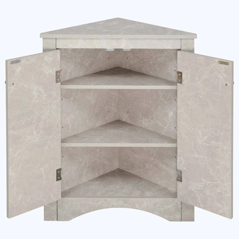Meuble d'angle de salle de bain triangulaire avec étagères réglables