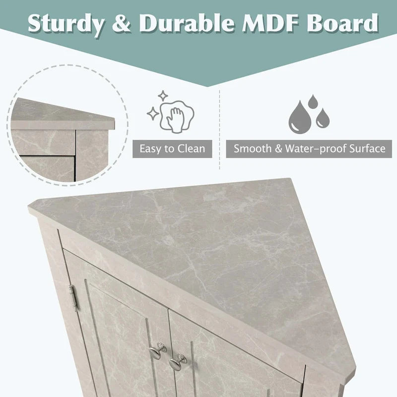 Meuble d'angle de salle de bain triangulaire avec étagères réglables