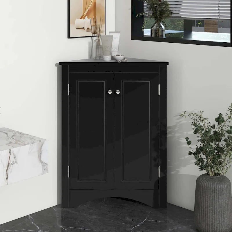 Meuble d'angle de salle de bain triangulaire avec étagères réglables