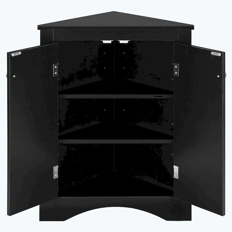 Meuble d'angle de salle de bain triangulaire avec étagères réglables