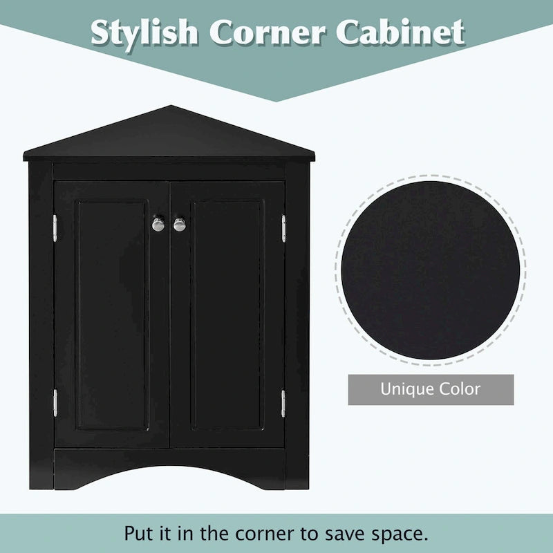 Meuble d'angle de salle de bain triangulaire avec étagères réglables