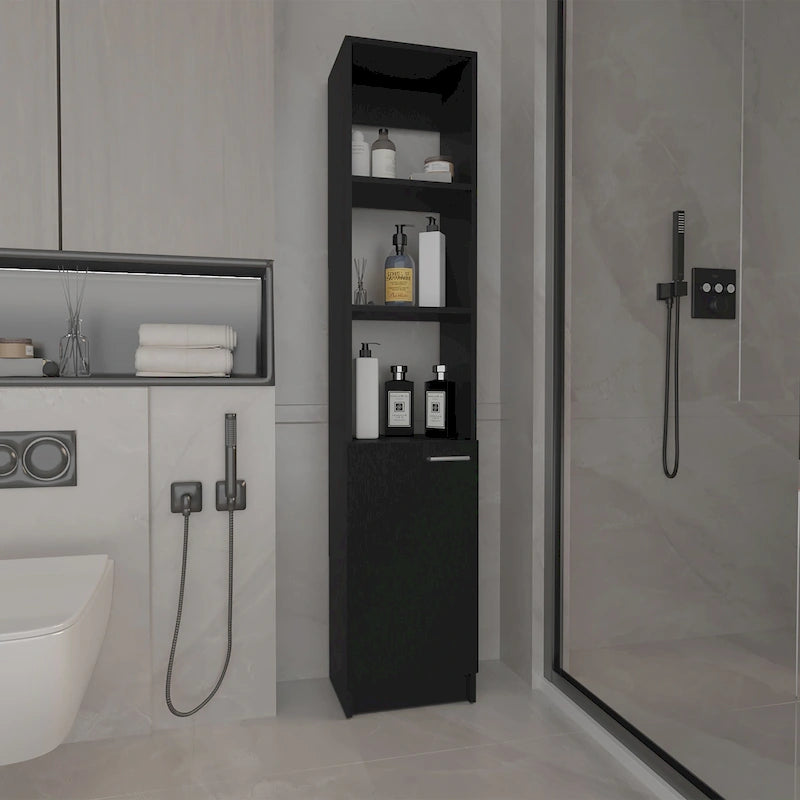 Meuble de rangement haut en lin avec étagères ouvertes et compartiment à porte