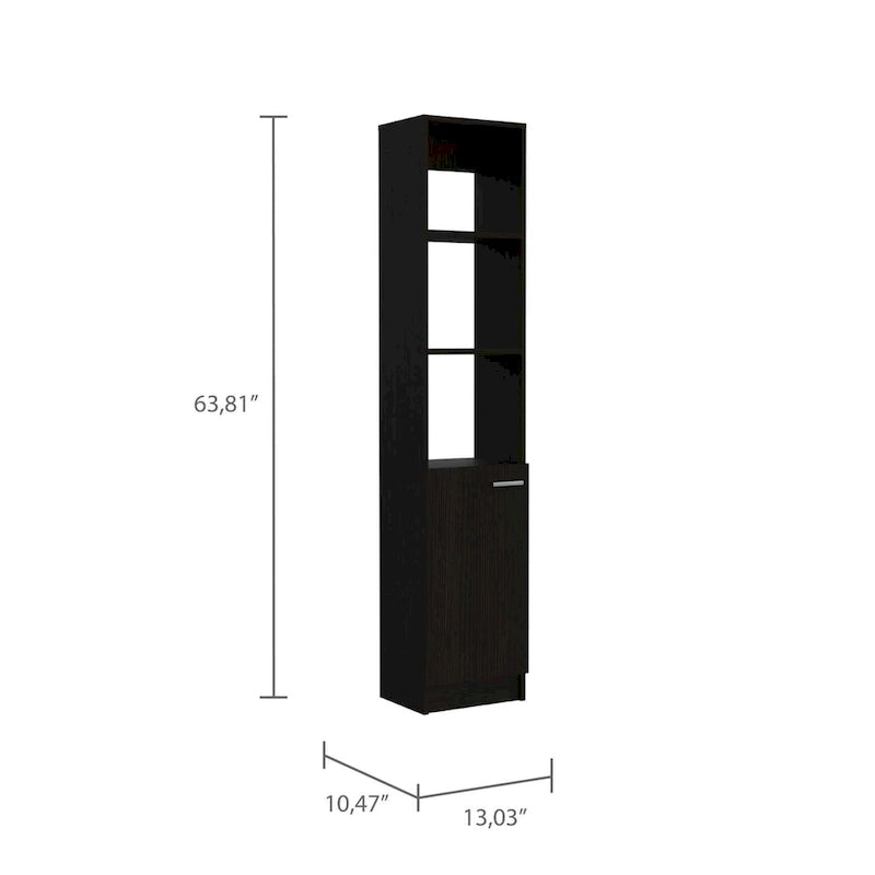 Meuble de rangement haut en lin avec étagères ouvertes et compartiment à porte
