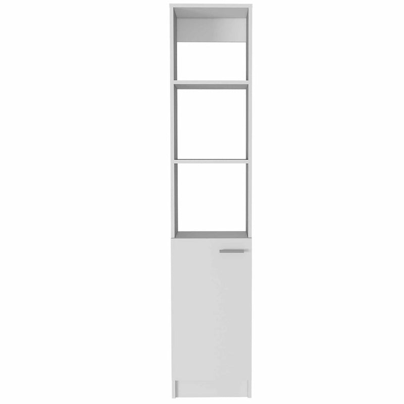 Meuble de rangement haut en lin avec étagères ouvertes et compartiment à porte