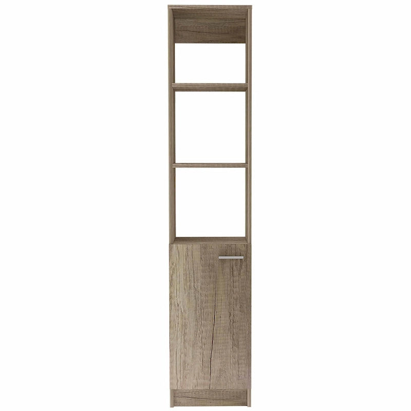 Meuble de rangement haut en lin avec étagères ouvertes et compartiment à porte