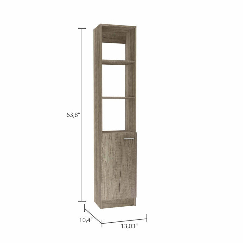 Meuble de rangement haut en lin avec étagères ouvertes et compartiment à porte