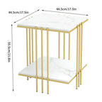 Table d'appoint carrée à 2 niveaux avec plateau en pierre frittée – Blanc et Or