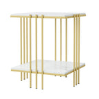 Table d'appoint carrée à 2 niveaux avec plateau en pierre frittée – Blanc et Or