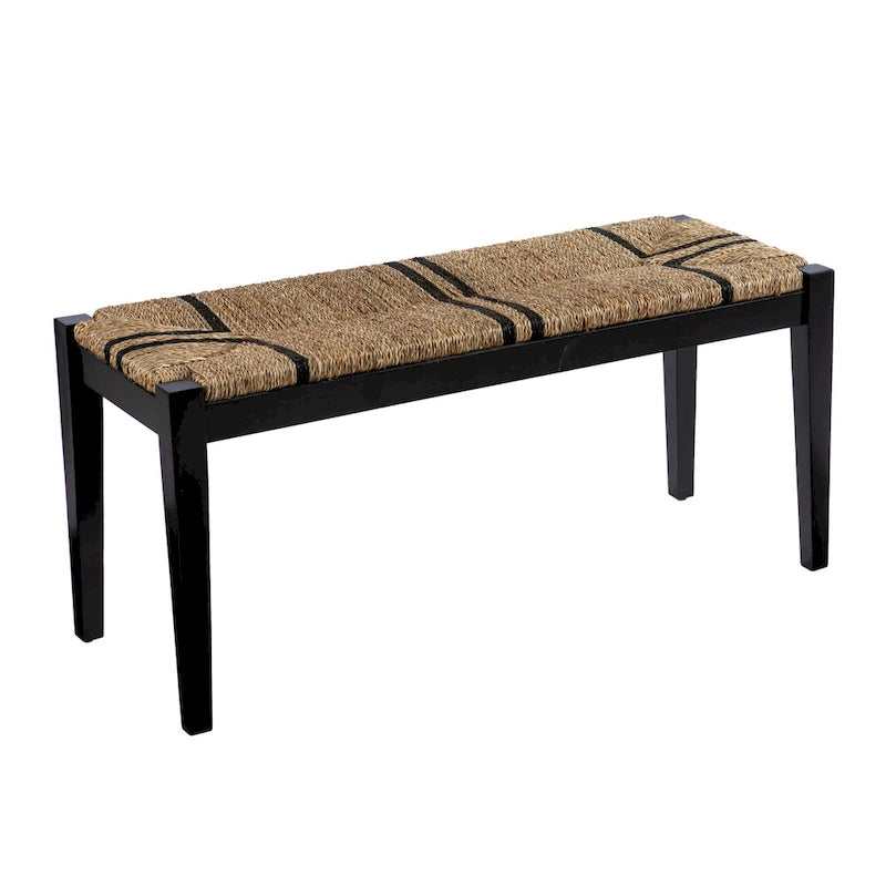 Banc en jonc de mer tressé avec cadre en bois noir