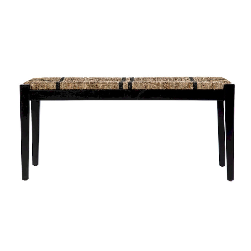 Banc en jonc de mer tressé avec cadre en bois noir