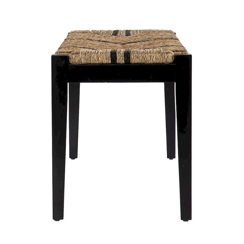 Banc en jonc de mer tressé avec cadre en bois noir