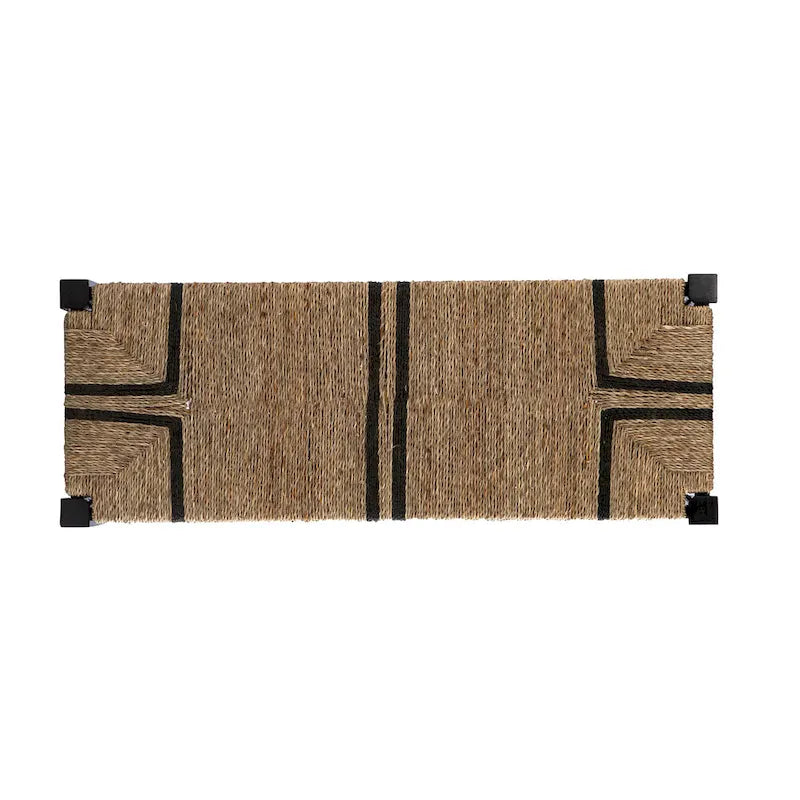 Banc en jonc de mer tressé avec cadre en bois noir