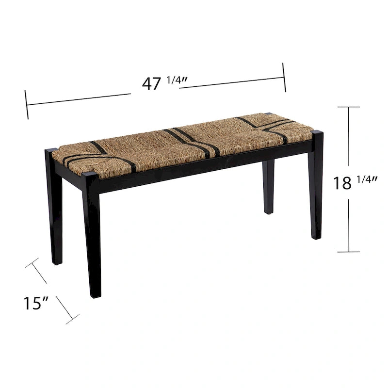 Banc en jonc de mer tressé avec cadre en bois noir