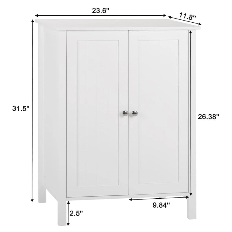 Meuble de rangement de salle de bain autoportant à deux portes – Blanc brillant