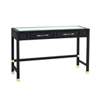 Bureau en rotin avec plateau en verre et tiroirs à fermeture douce