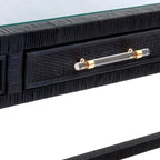 Bureau en rotin avec plateau en verre et tiroirs à fermeture douce