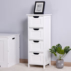 Meuble de Rangement Mince à 4 Tiroirs en MDF Blanc pour Salle de Bain, Chambre et Salon