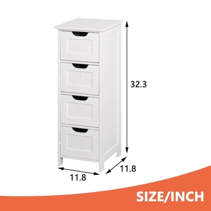Meuble de Rangement Mince à 4 Tiroirs en MDF Blanc pour Salle de Bain, Chambre et Salon