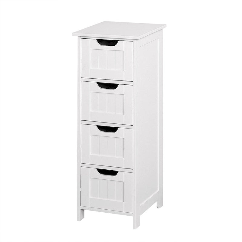 Meuble de Rangement Mince à 4 Tiroirs en MDF Blanc pour Salle de Bain, Chambre et Salon
