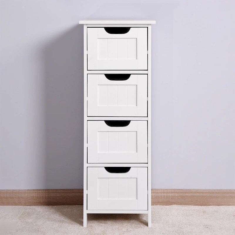 Meuble de Rangement Mince à 4 Tiroirs en MDF Blanc pour Salle de Bain, Chambre et Salon