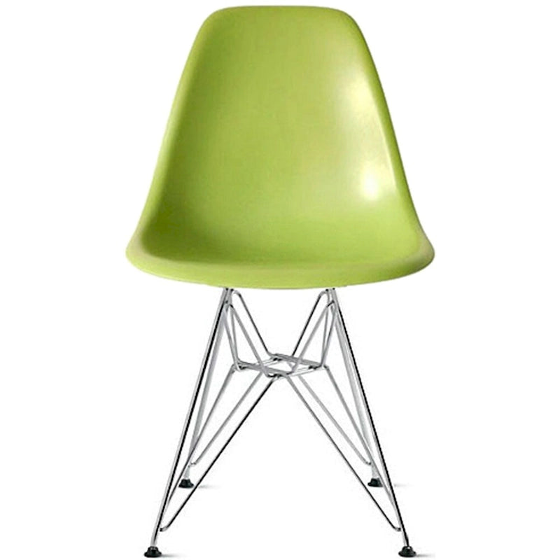 Chaise moderne en plastique moulé avec piètement chromé