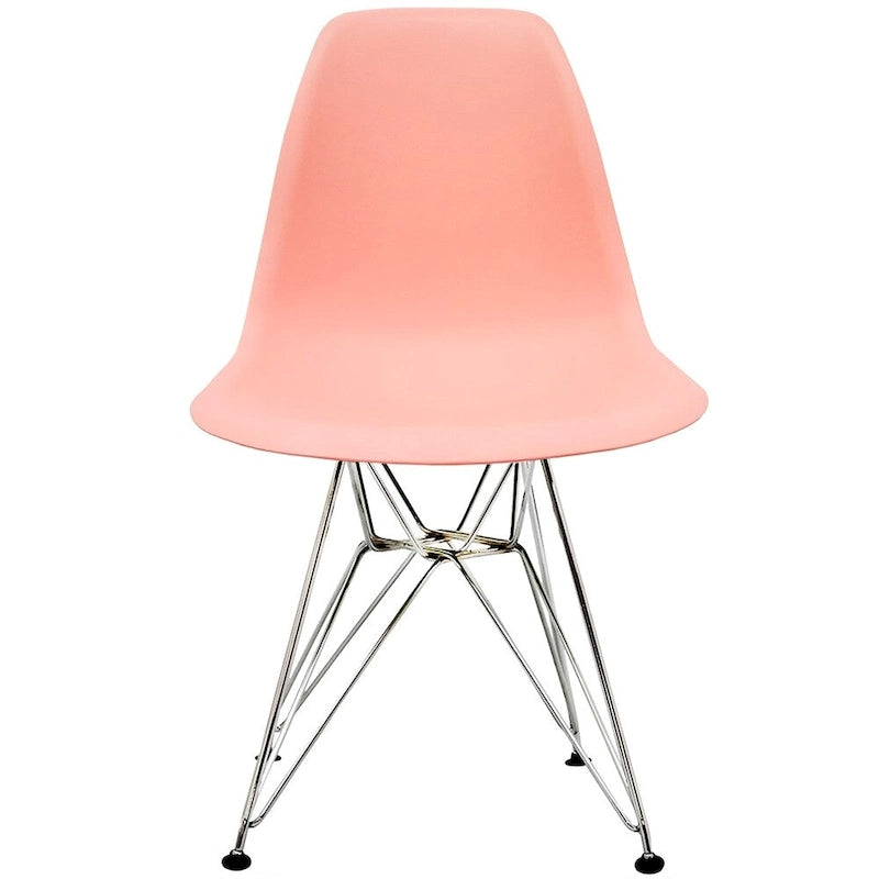 Chaise moderne en plastique moulé avec piètement chromé