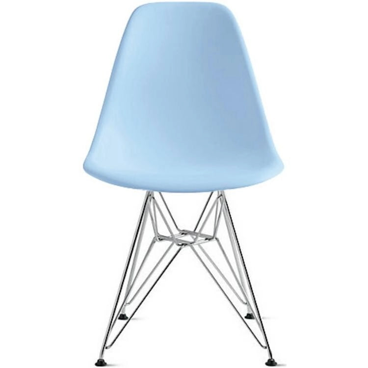 Chaise moderne en plastique moulé avec piètement chromé
