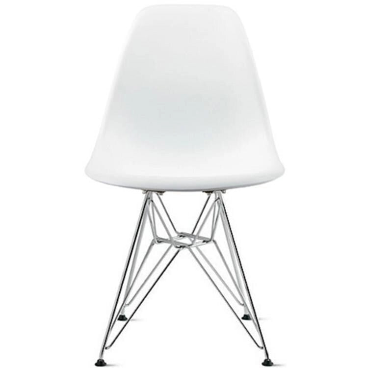 Chaise moderne en plastique moulé avec piètement chromé