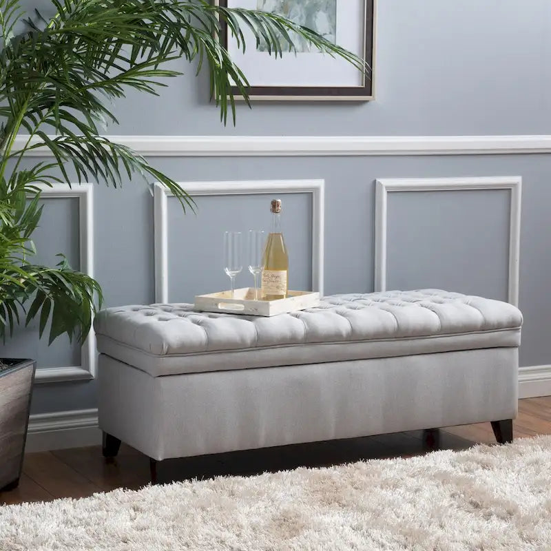 Banc de rangement capitonné avec couvercle à fermeture amortie