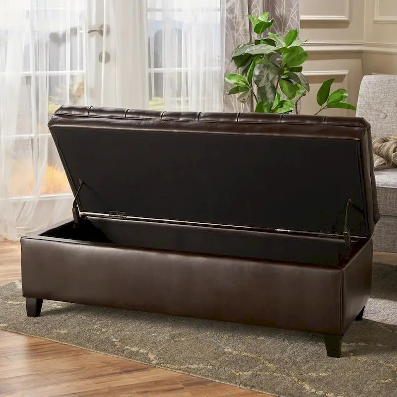 Banc de rangement capitonné avec couvercle à fermeture amortie