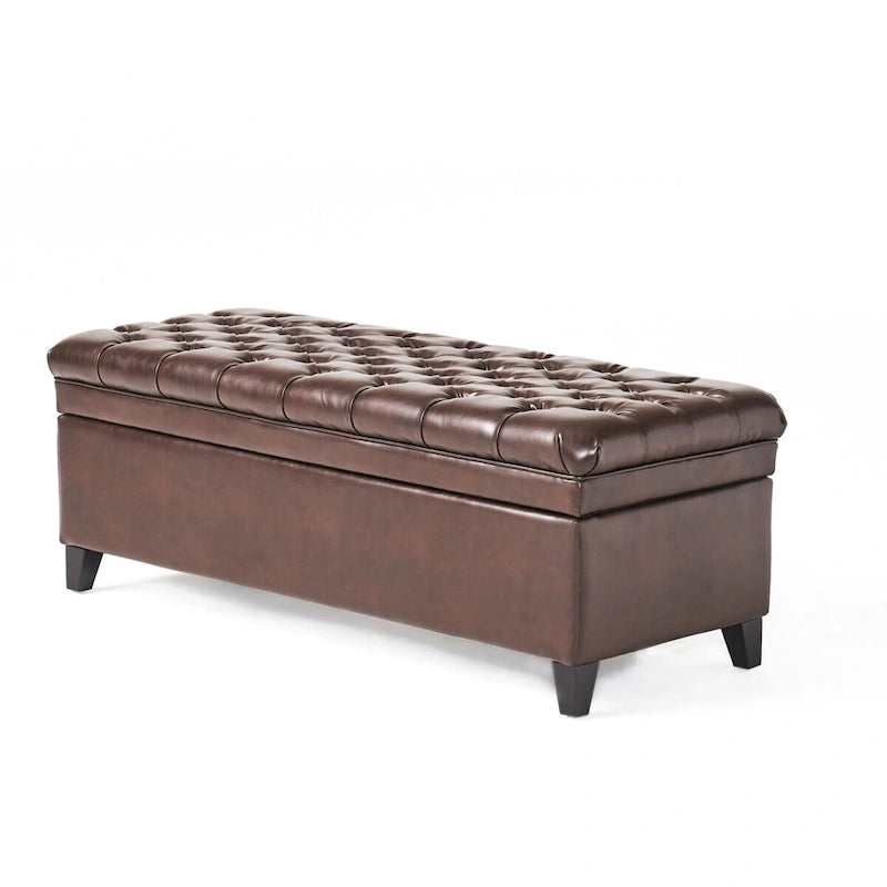 Banc de rangement capitonné avec couvercle à fermeture amortie