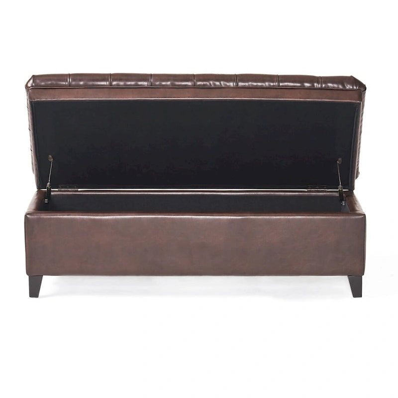 Banc de rangement capitonné avec couvercle à fermeture amortie