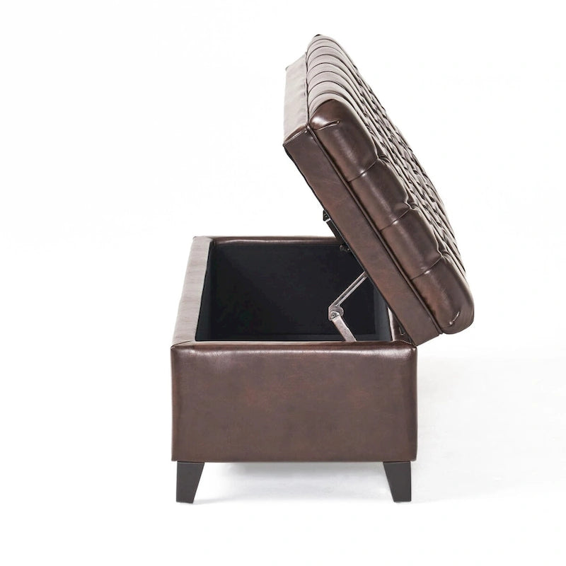 Banc de rangement capitonné avec couvercle à fermeture amortie