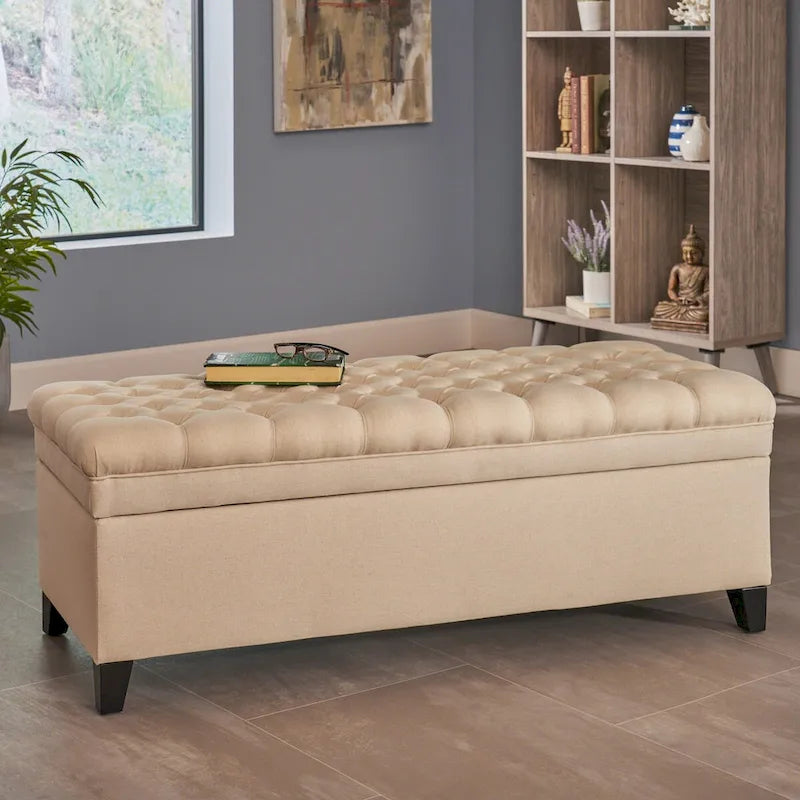 Banc de rangement capitonné avec couvercle à fermeture amortie