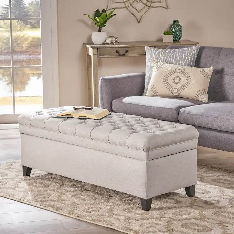 Banc de rangement capitonné avec couvercle à fermeture amortie