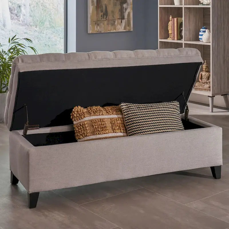 Banc de rangement capitonné avec couvercle à fermeture amortie