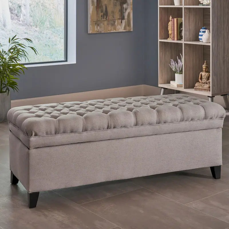 Banc de rangement capitonné avec couvercle à fermeture amortie