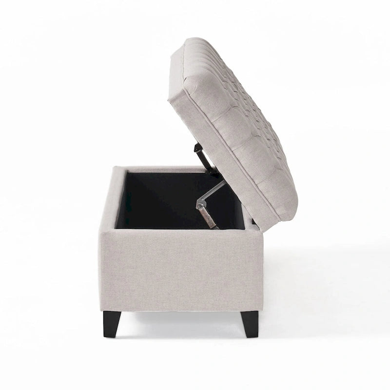 Banc de rangement capitonné avec couvercle à fermeture amortie