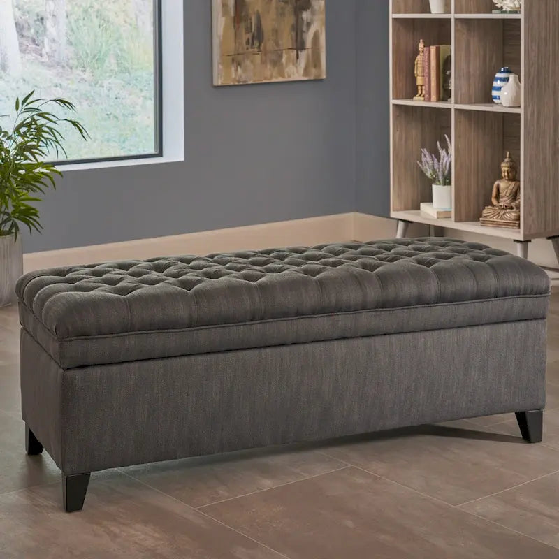 Banc de rangement capitonné avec couvercle à fermeture amortie
