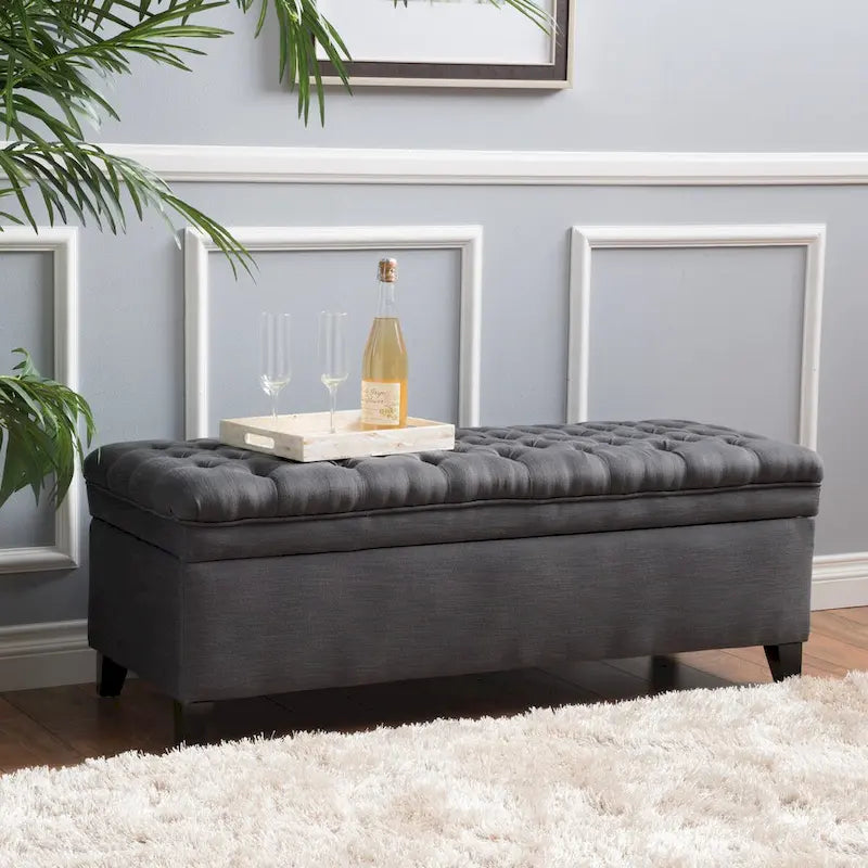 Banc de rangement capitonné avec couvercle à fermeture amortie