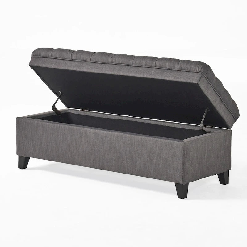 Banc de rangement capitonné avec couvercle à fermeture amortie