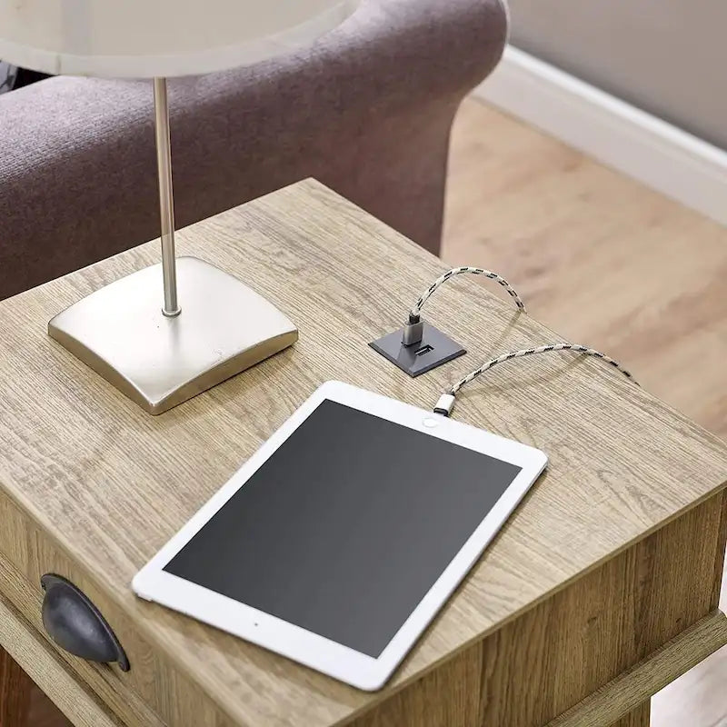 Table d'appoint haute avec tiroir à extension complète et concentrateur USB intégré