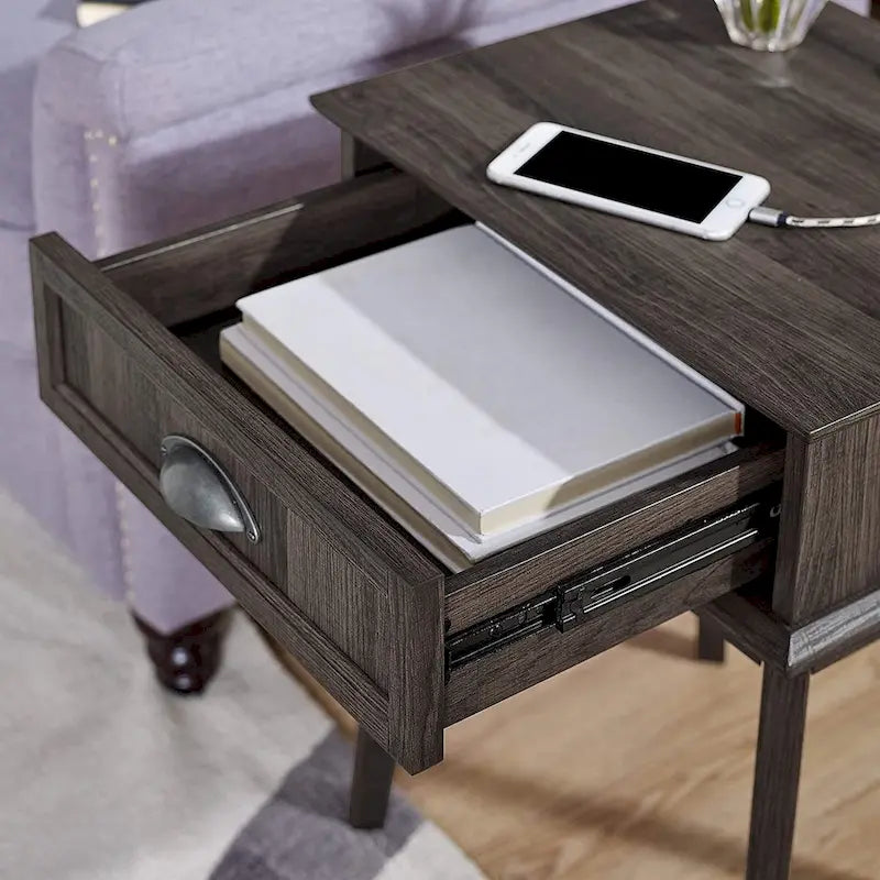 Table d'appoint haute avec tiroir à extension complète et concentrateur USB intégré