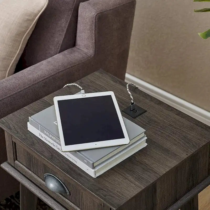 Table d'appoint haute avec tiroir à extension complète et concentrateur USB intégré